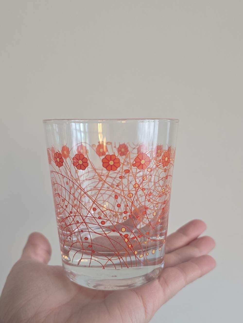 Vintage Ikea Orange Floral Lowball Glass - Picture 3 of 3